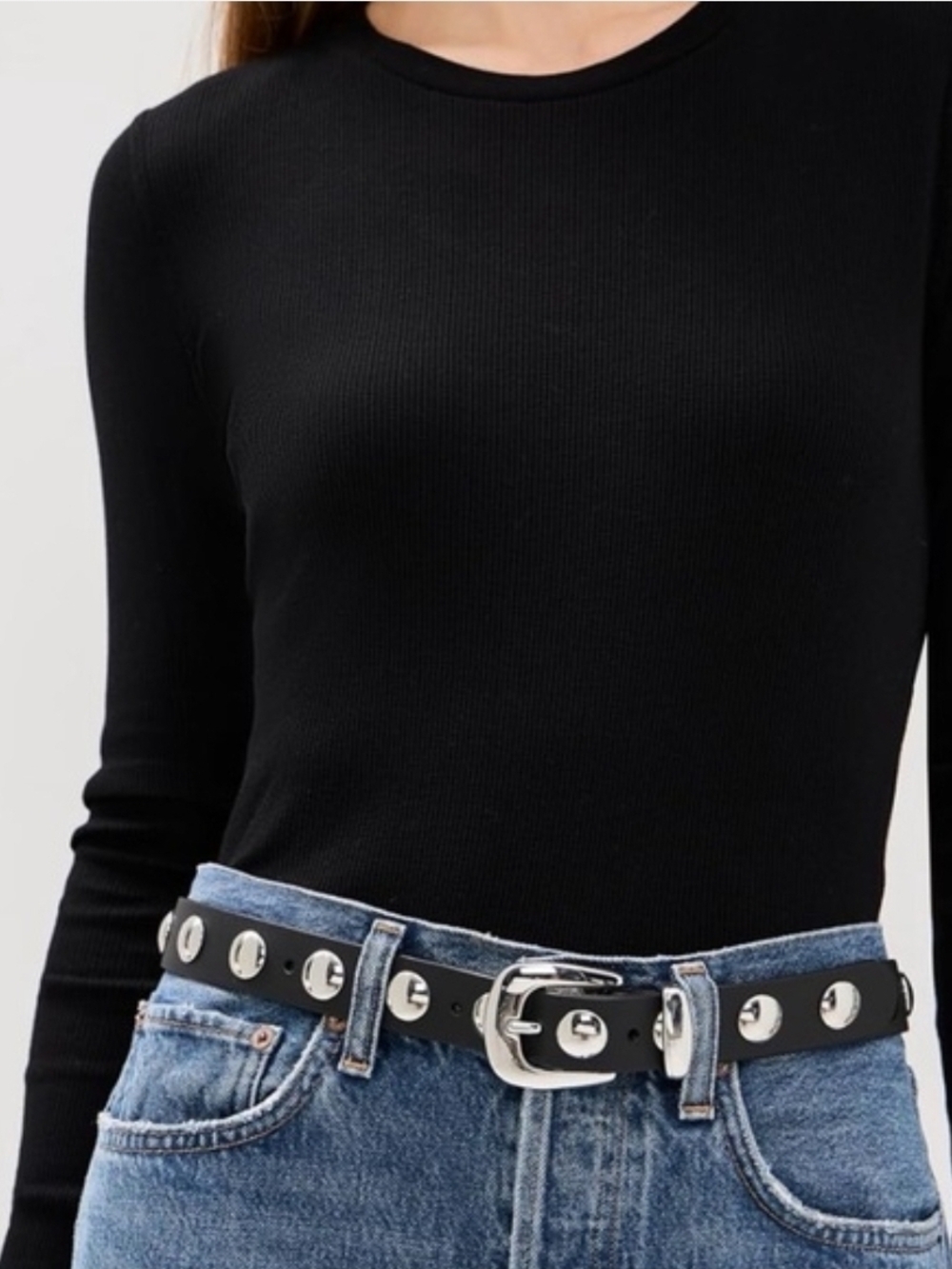 Madewell Black Western Belt with Silver Studs